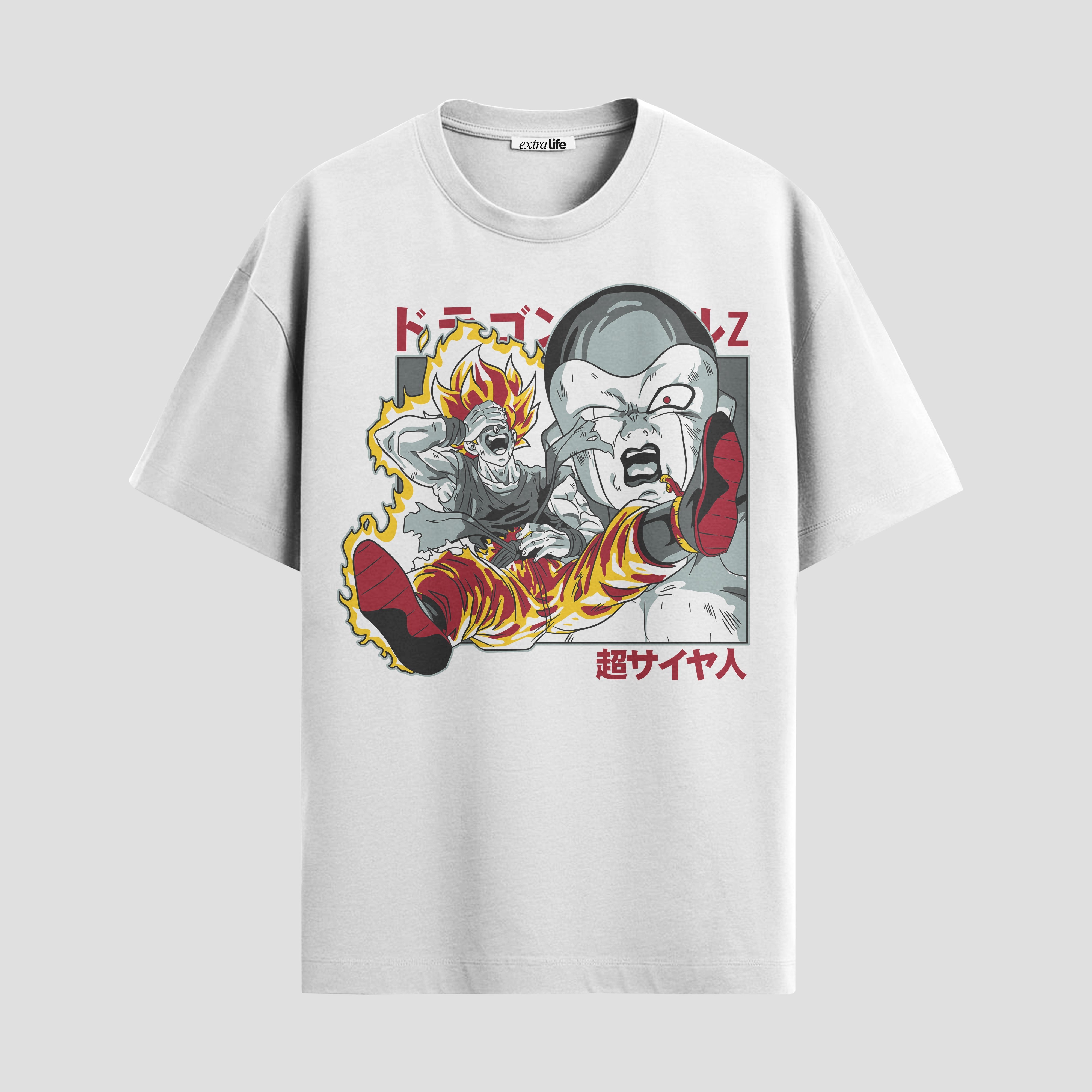 Playera urbana de anime y gaming ExtraLife MX, corte Standard Fit unisex ligero y transpirable en color Deep Black y Pure White, ropa de uso diario para gym y casual.