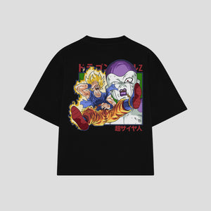 Playera streetwear premium de anime y gaming ExtraLife MX, corte boxy oversized drop shoulder heavyweight en color Deep Black y Off-White, moda urbana mexicana de culto.