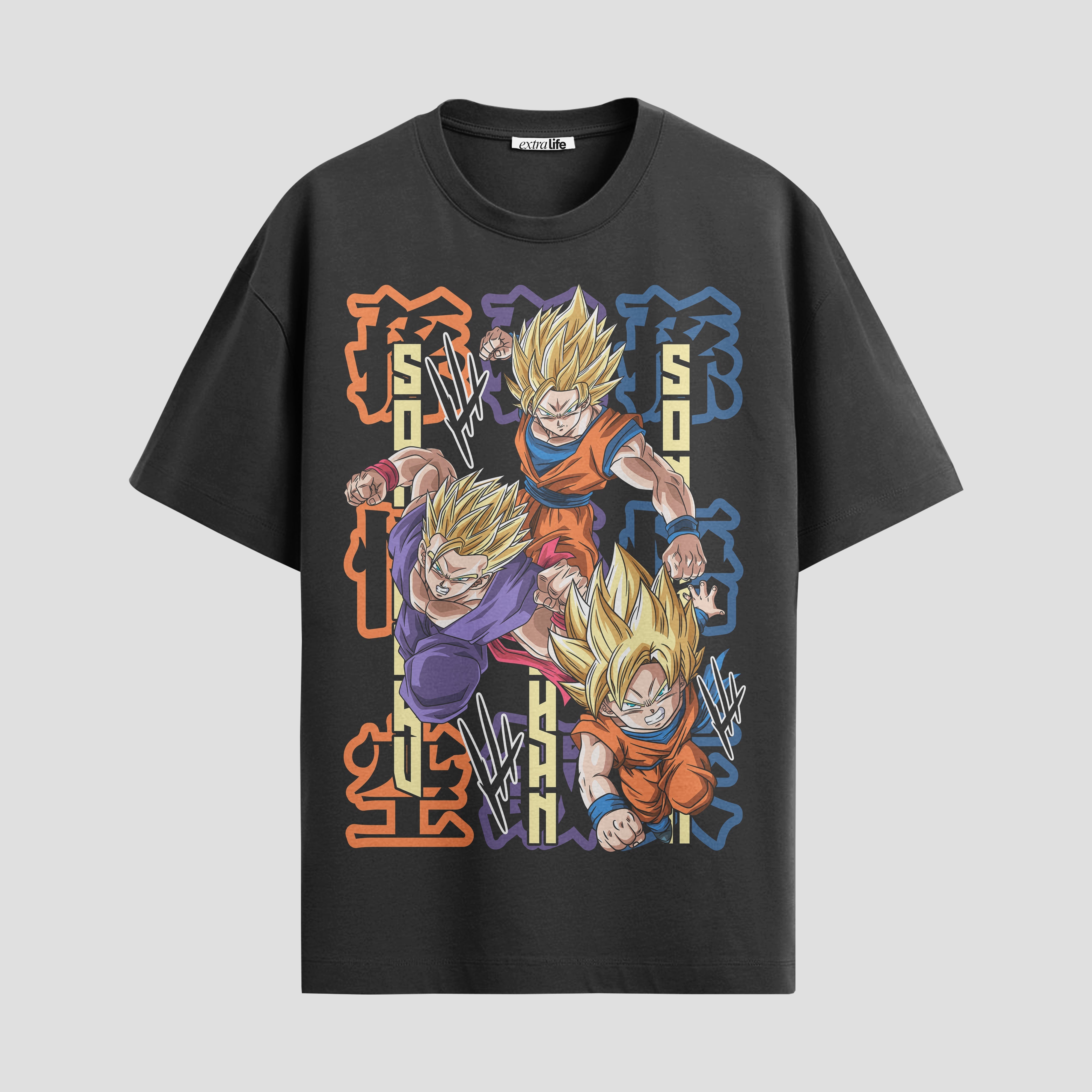 Playera urbana de anime y gaming ExtraLife MX, corte Standard Fit unisex ligero y transpirable en color Deep Black y Pure White, ropa de uso diario para gym y casual.