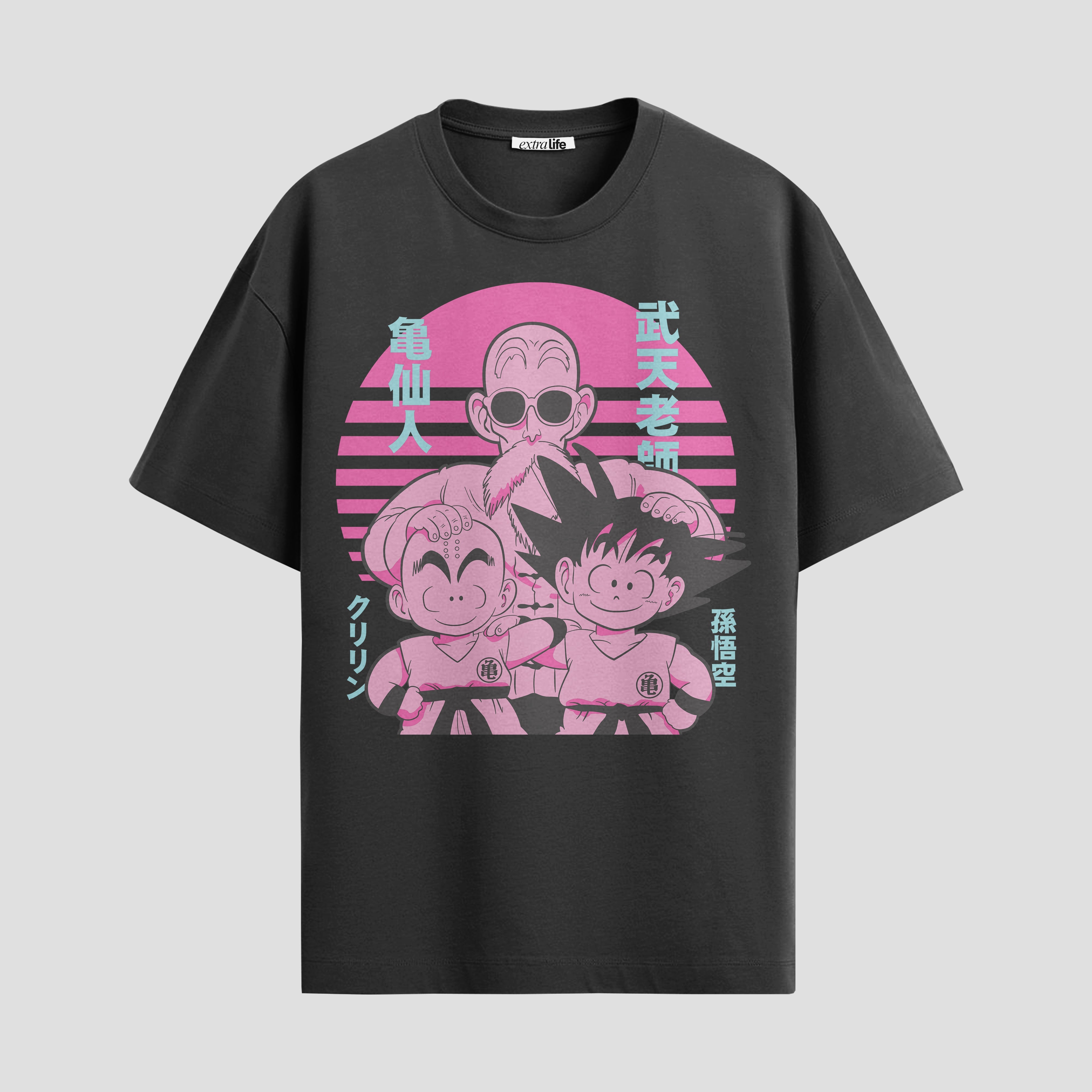 Playera urbana de anime y gaming ExtraLife MX, corte Standard Fit unisex ligero y transpirable en color Deep Black y Pure White, ropa de uso diario para gym y casual.