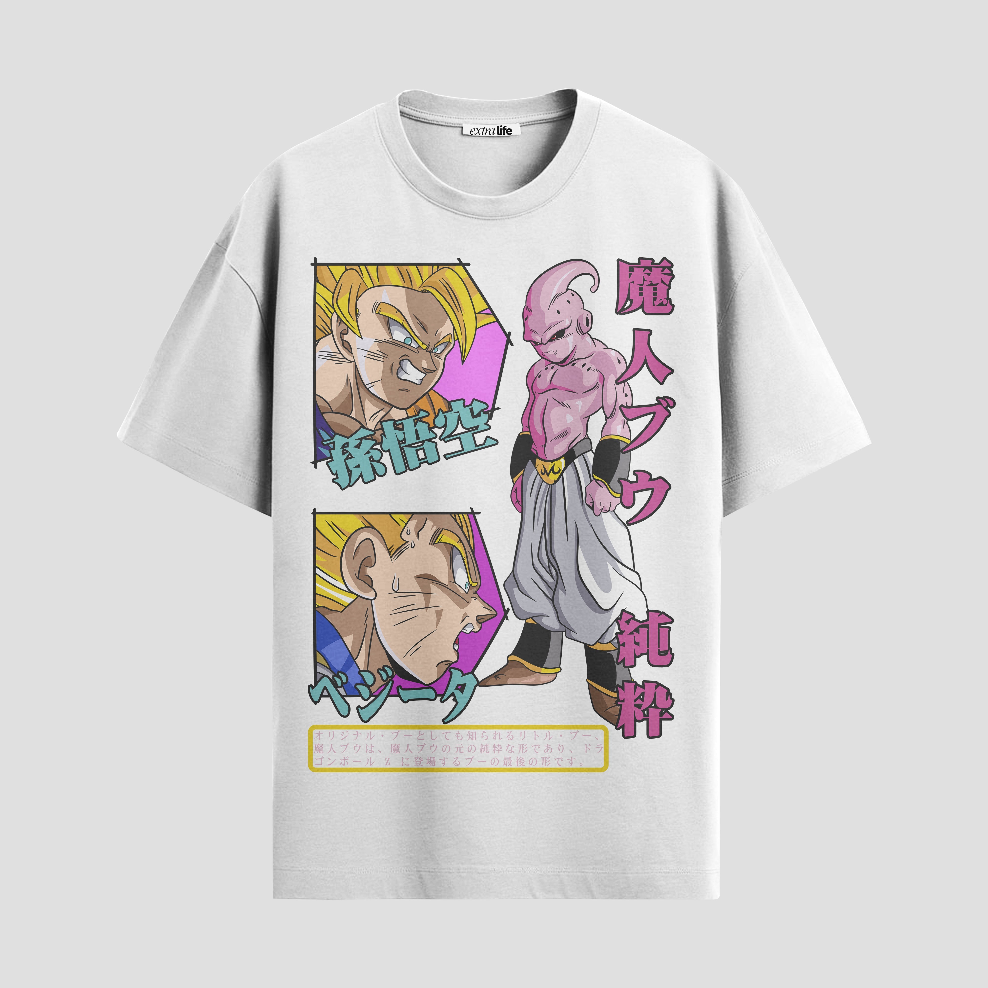 Playera urbana de anime y gaming ExtraLife MX, corte Standard Fit unisex ligero y transpirable en color Deep Black y Pure White, ropa de uso diario para gym y casual.