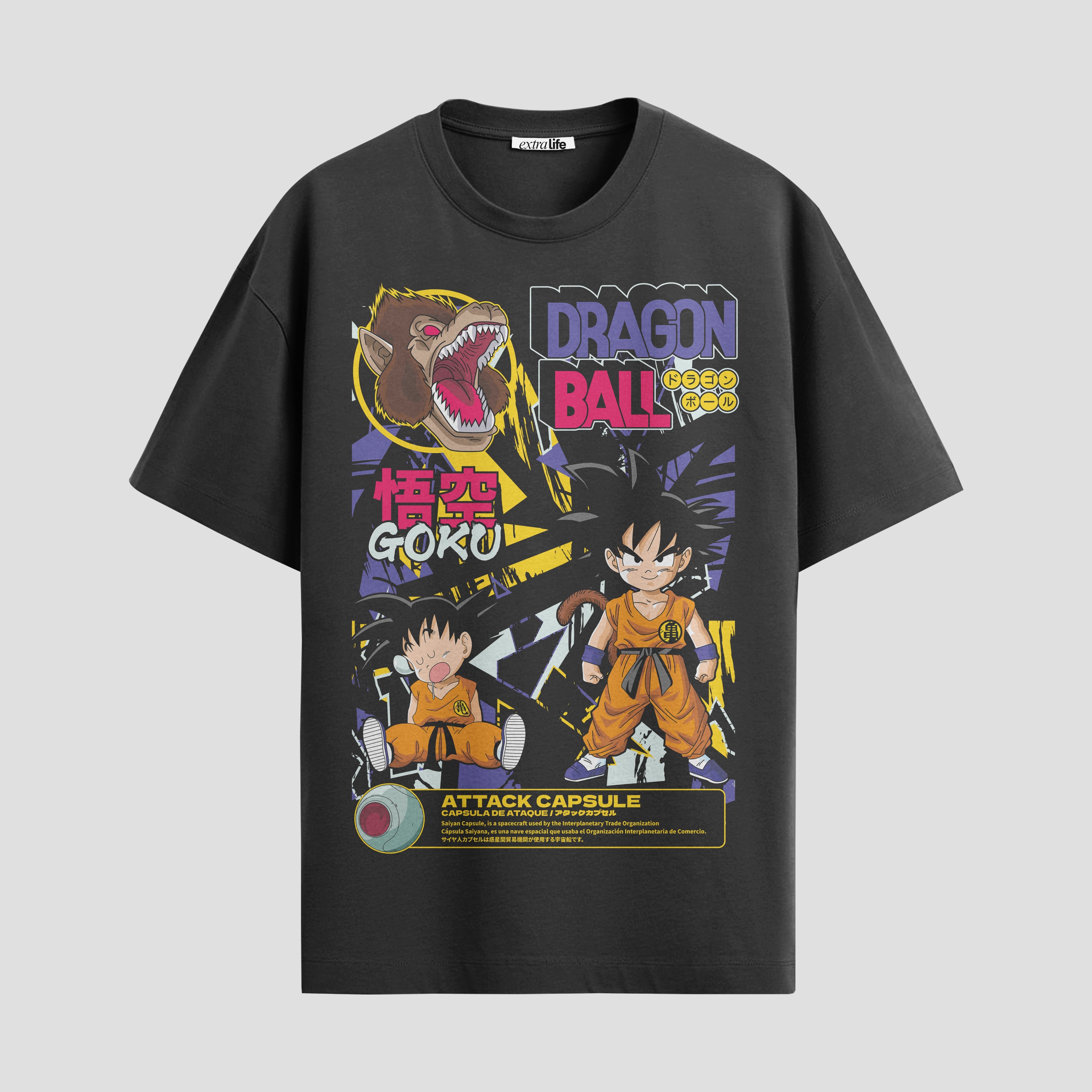 Playera urbana de anime y gaming ExtraLife MX, corte Standard Fit unisex ligero y transpirable en color Deep Black y Pure White, ropa de uso diario para gym y casual.