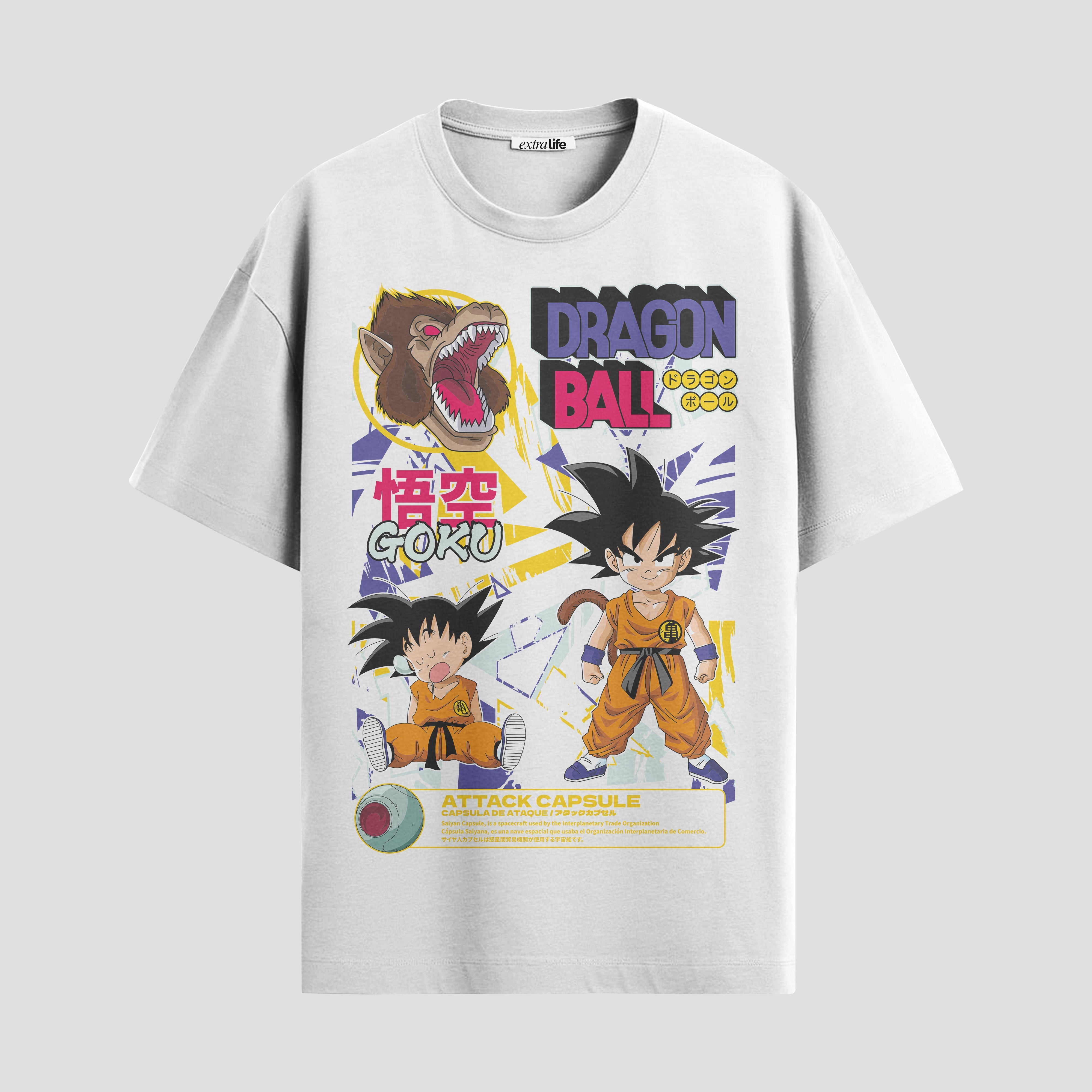 Playera urbana de anime y gaming ExtraLife MX, corte Standard Fit unisex ligero y transpirable en color Deep Black y Pure White, ropa de uso diario para gym y casual.