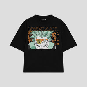 Playera streetwear premium de anime y gaming ExtraLife MX, corte boxy oversized drop shoulder heavyweight en color Deep Black y Off-White, moda urbana mexicana de culto.