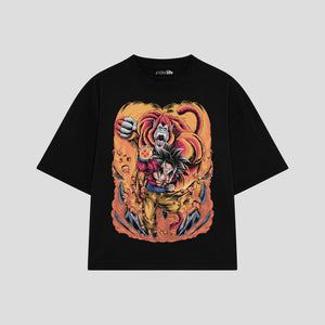 Playera streetwear premium de anime y gaming ExtraLife MX, corte boxy oversized drop shoulder heavyweight en color Deep Black y Off-White, moda urbana mexicana de culto.