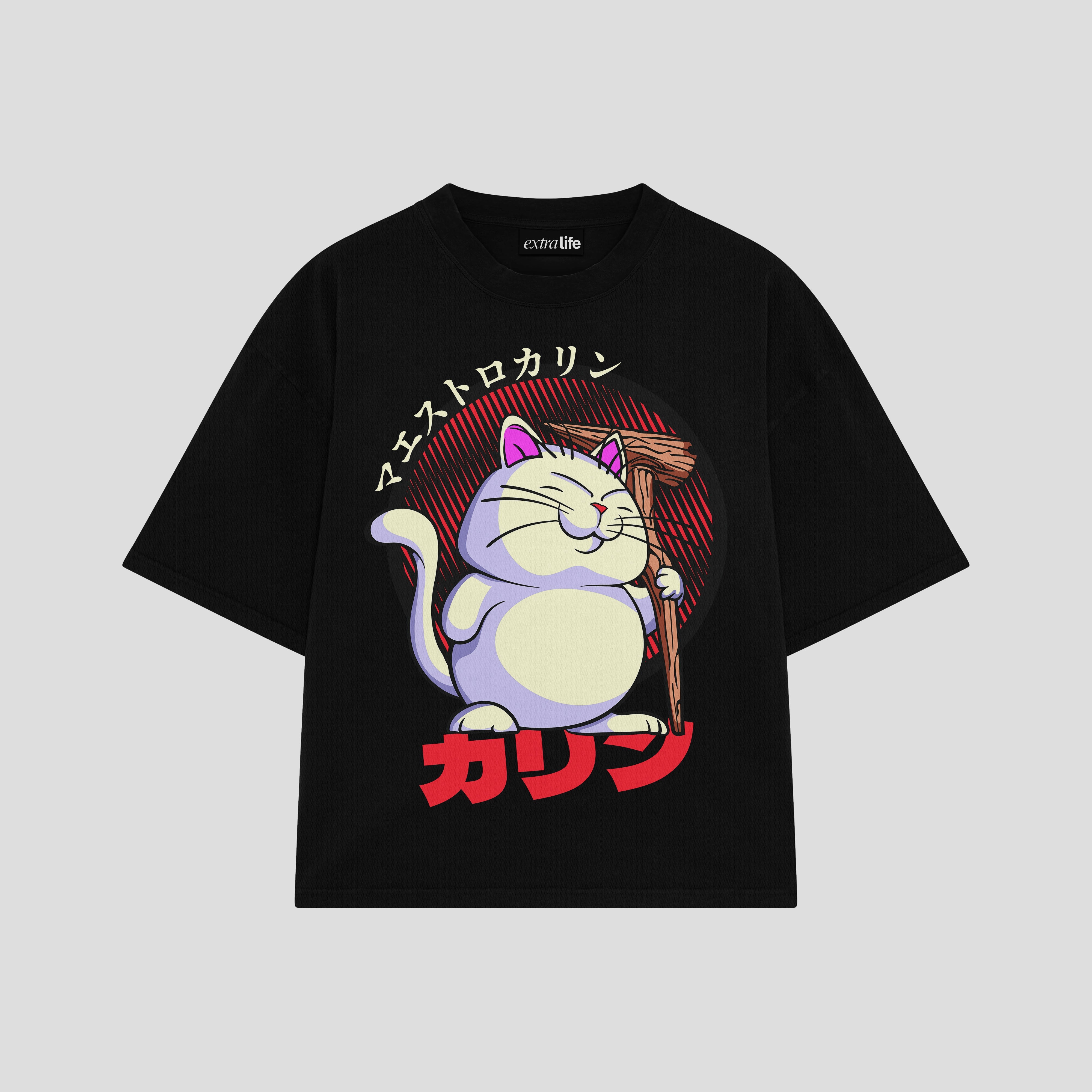 Playera streetwear premium de anime y gaming ExtraLife MX, corte boxy oversized drop shoulder heavyweight en color Deep Black y Off-White, moda urbana mexicana de culto.
