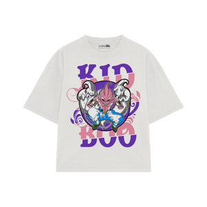 Playera streetwear premium de anime y gaming ExtraLife MX, corte boxy oversized drop shoulder heavyweight en color Deep Black y Off-White, moda urbana mexicana de culto.