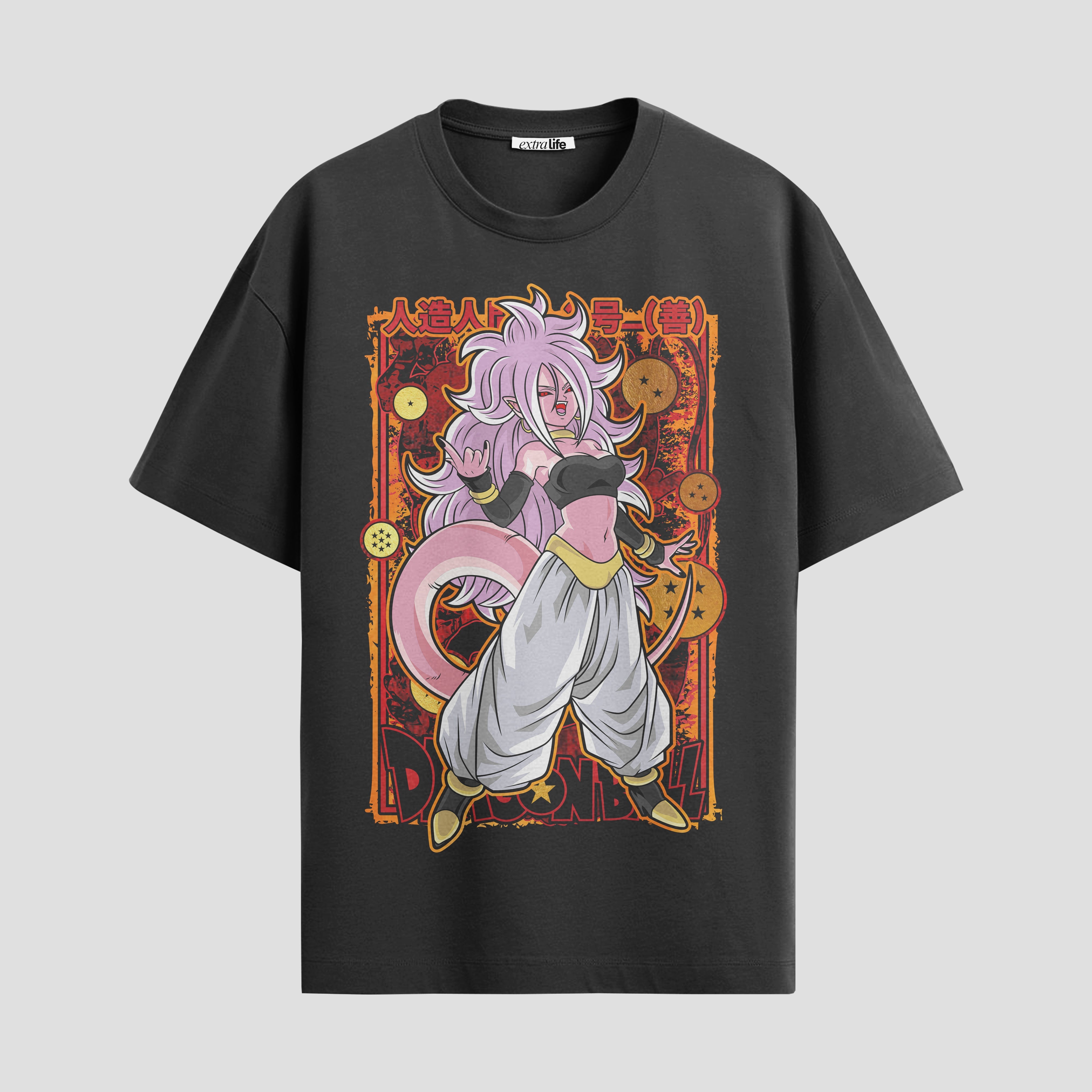 Playera urbana de anime y gaming ExtraLife MX, corte Standard Fit unisex ligero y transpirable en color Deep Black y Pure White, ropa de uso diario para gym y casual.