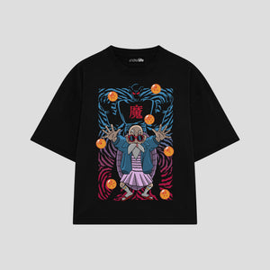 Playera streetwear premium de anime y gaming ExtraLife MX, corte boxy oversized drop shoulder heavyweight en color Deep Black y Off-White, moda urbana mexicana de culto.