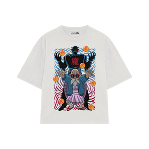 Playera streetwear premium de anime y gaming ExtraLife MX, corte boxy oversized drop shoulder heavyweight en color Deep Black y Off-White, moda urbana mexicana de culto.
