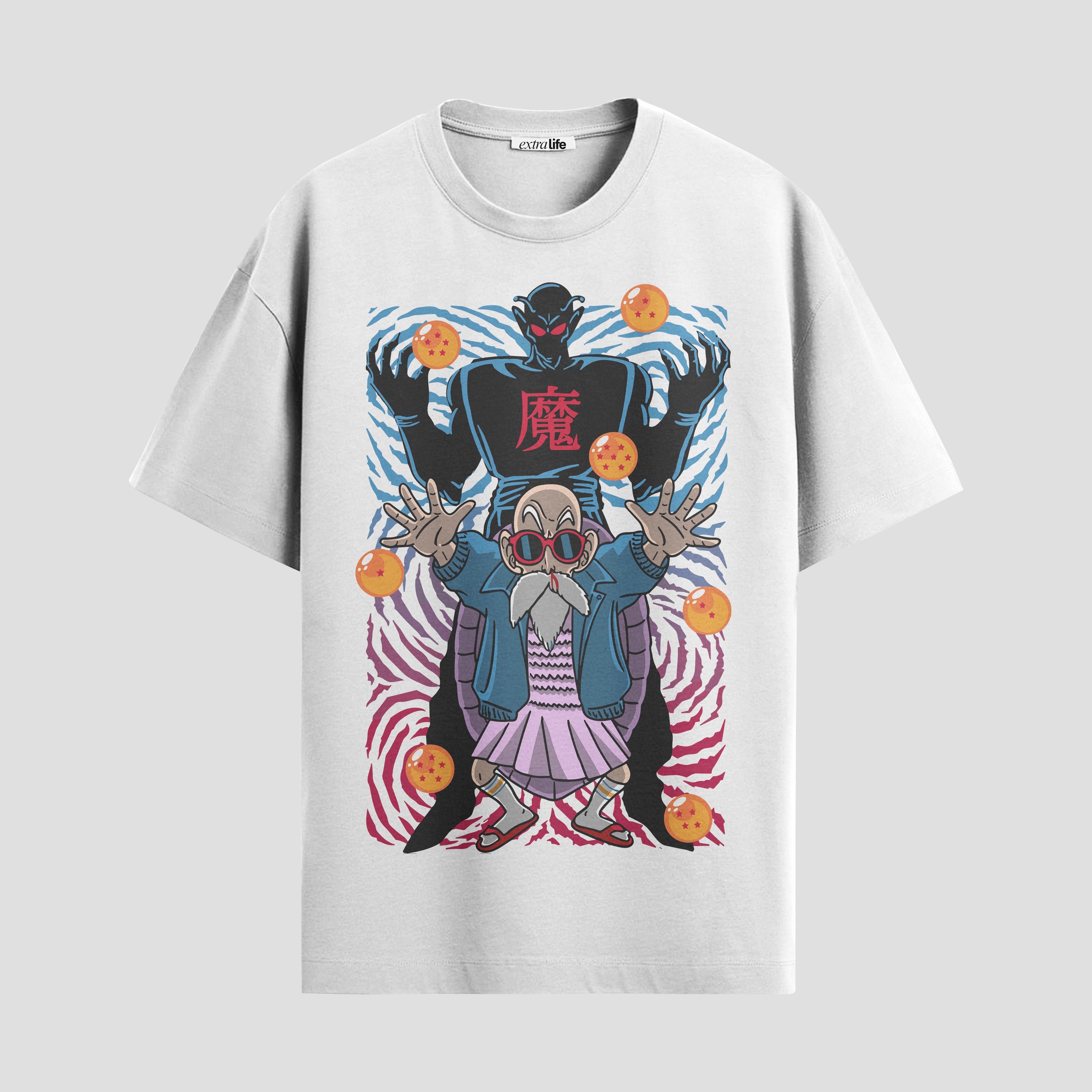 Playera urbana de anime y gaming ExtraLife MX, corte Standard Fit unisex ligero y transpirable en color Deep Black y Pure White, ropa de uso diario para gym y casual.