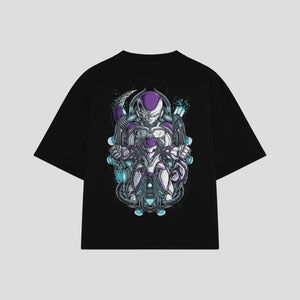 Playera streetwear premium de anime y gaming ExtraLife MX, corte boxy oversized drop shoulder heavyweight en color Deep Black y Off-White, moda urbana mexicana de culto.