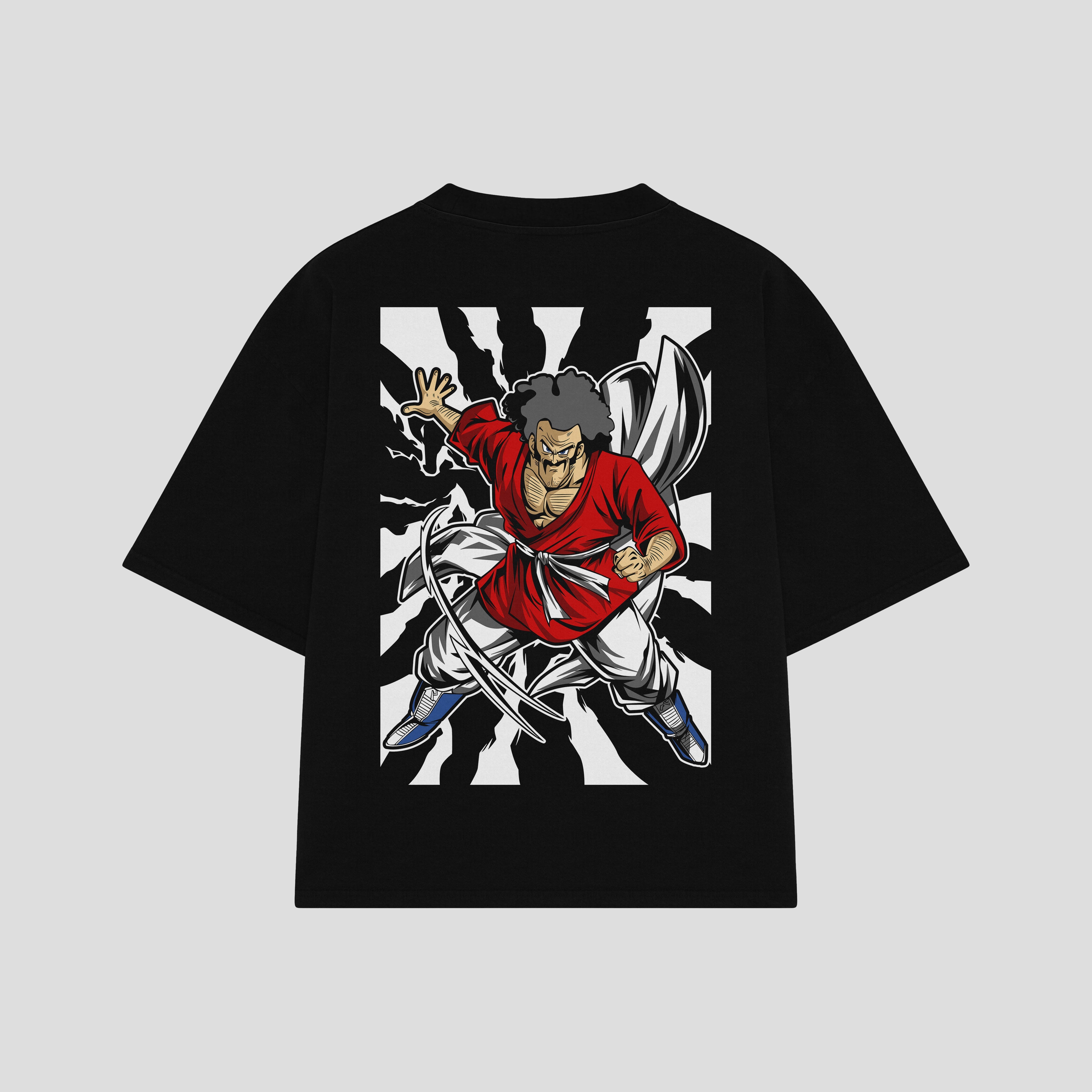 Playera streetwear premium de anime y gaming ExtraLife MX, corte boxy oversized drop shoulder heavyweight en color Deep Black y Off-White, moda urbana mexicana de culto.