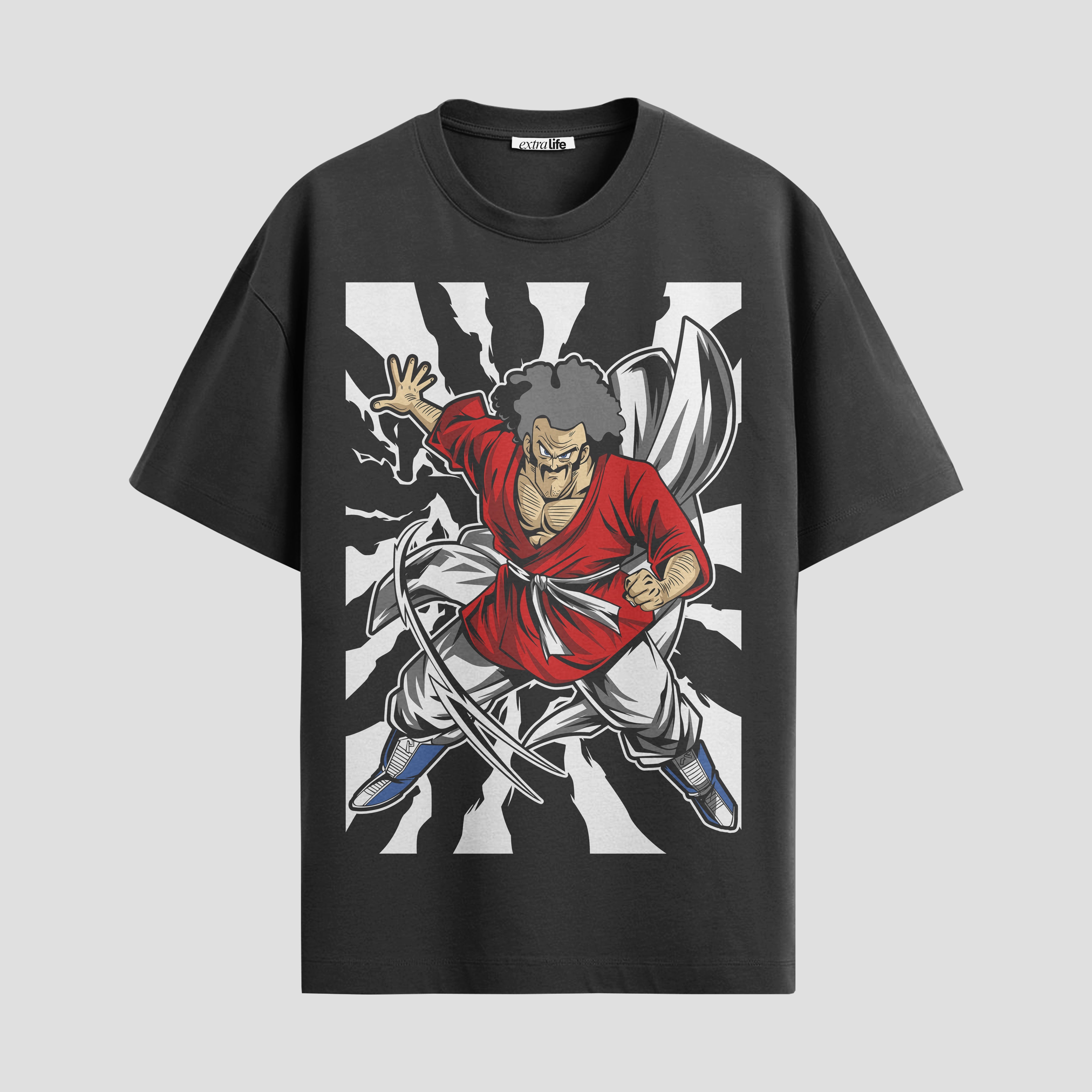 Playera urbana de anime y gaming ExtraLife MX, corte Standard Fit unisex ligero y transpirable en color Deep Black y Pure White, ropa de uso diario para gym y casual.