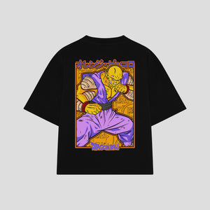Playera streetwear premium de anime y gaming ExtraLife MX, corte boxy oversized drop shoulder heavyweight en color Deep Black y Off-White, moda urbana mexicana de culto.