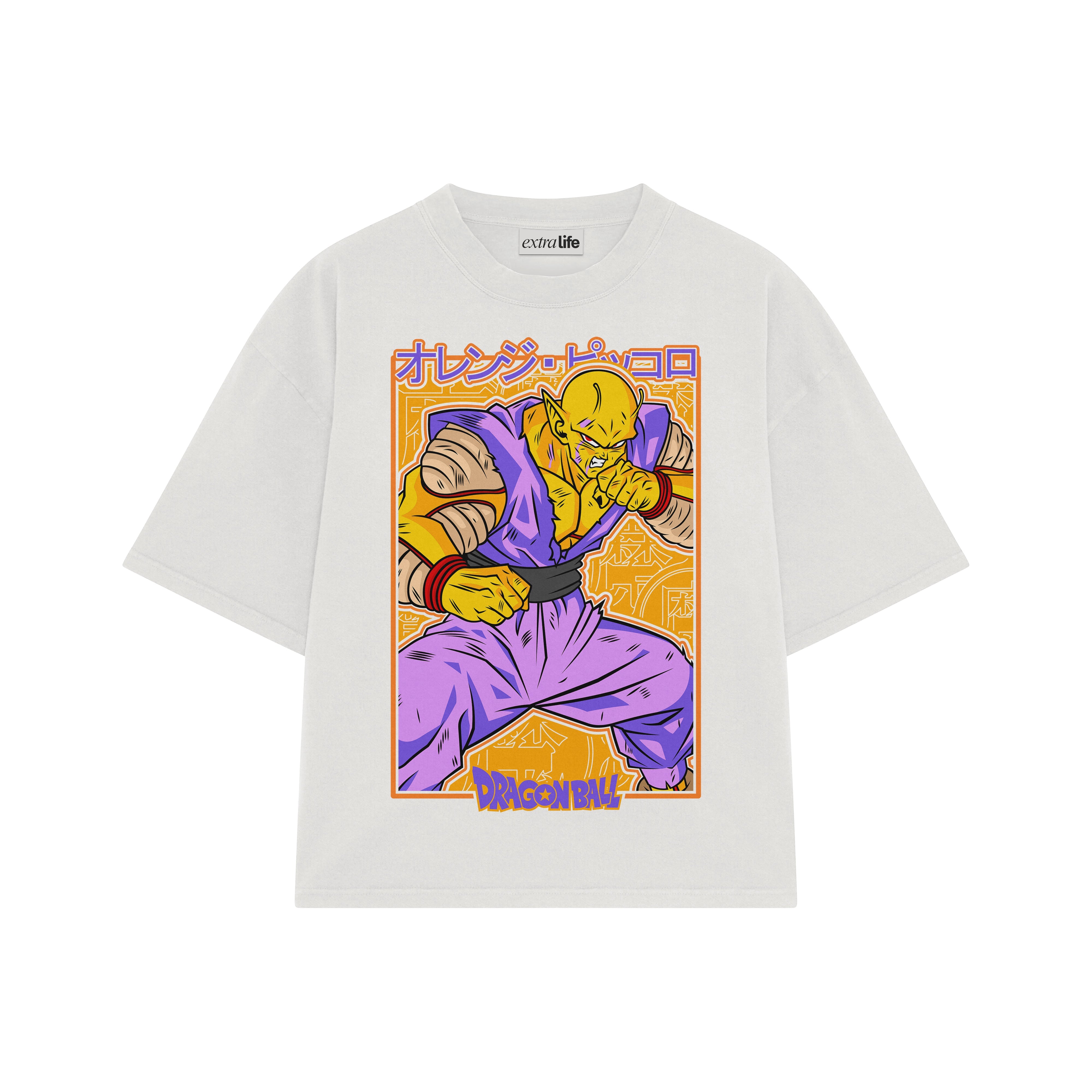 Playera streetwear premium de anime y gaming ExtraLife MX, corte boxy oversized drop shoulder heavyweight en color Deep Black y Off-White, moda urbana mexicana de culto.
