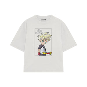 Playera streetwear premium de anime y gaming ExtraLife MX, corte boxy oversized drop shoulder heavyweight en color Deep Black y Off-White, moda urbana mexicana de culto.