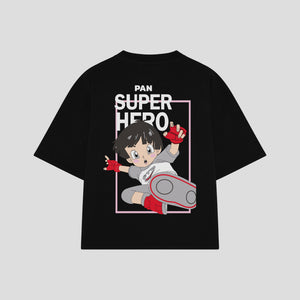 Playera streetwear premium de anime y gaming ExtraLife MX, corte boxy oversized drop shoulder heavyweight en color Deep Black y Off-White, moda urbana mexicana de culto.