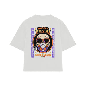 Playera streetwear premium de anime y gaming ExtraLife MX, corte boxy oversized drop shoulder heavyweight en color Deep Black y Off-White, moda urbana mexicana de culto.