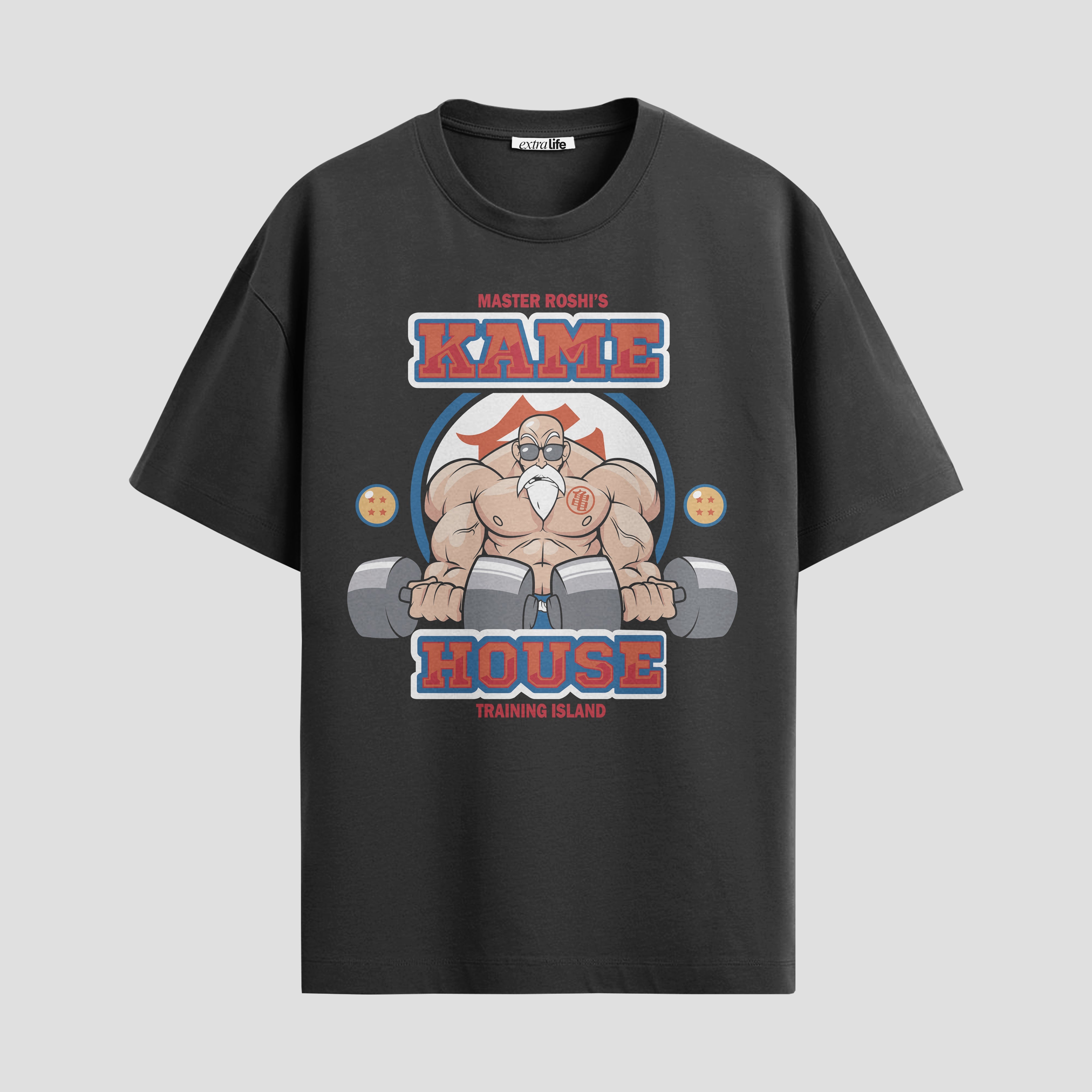 Playera urbana de anime y gaming ExtraLife MX, corte Standard Fit unisex ligero y transpirable en color Deep Black y Pure White, ropa de uso diario para gym y casual.
