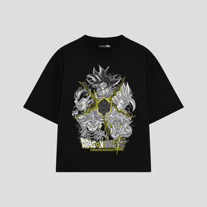 Playera streetwear premium de anime y gaming ExtraLife MX, corte boxy oversized drop shoulder heavyweight en color Deep Black y Off-White, moda urbana mexicana de culto.
