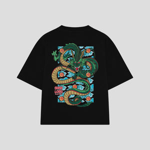Playera streetwear premium de anime y gaming ExtraLife MX, corte boxy oversized drop shoulder heavyweight en color Deep Black y Off-White, moda urbana mexicana de culto.