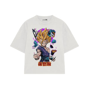 Playera streetwear premium de anime y gaming ExtraLife MX, corte boxy oversized drop shoulder heavyweight en color Deep Black y Off-White, moda urbana mexicana de culto.