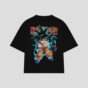 Playera streetwear premium de anime y gaming ExtraLife MX, corte boxy oversized drop shoulder heavyweight en color Deep Black y Off-White, moda urbana mexicana de culto.