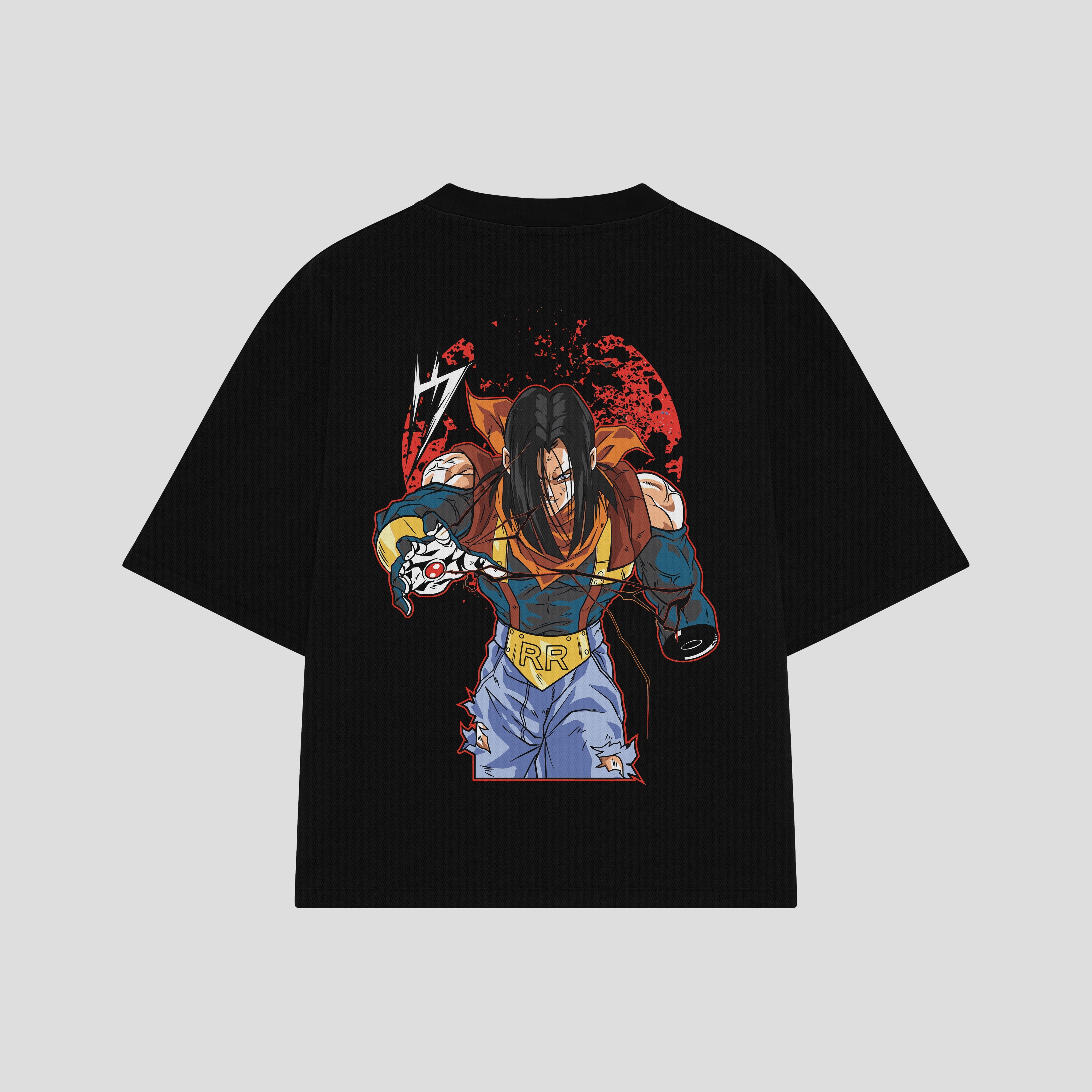 Playera streetwear premium de anime y gaming ExtraLife MX, corte boxy oversized drop shoulder heavyweight en color Deep Black y Off-White, moda urbana mexicana de culto.