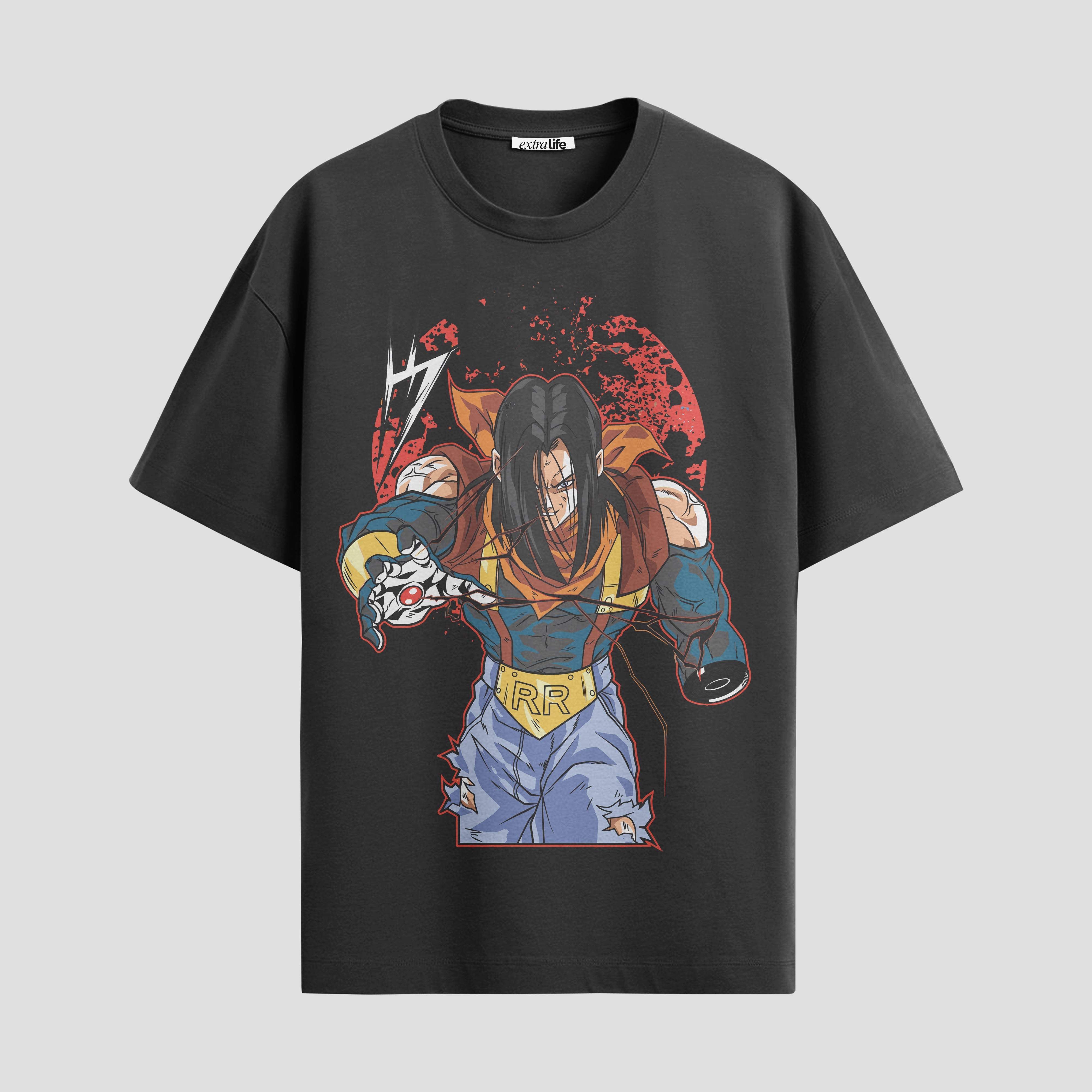 Playera urbana de anime y gaming ExtraLife MX, corte Standard Fit unisex ligero y transpirable en color Deep Black y Pure White, ropa de uso diario para gym y casual.