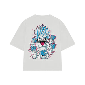 Playera streetwear premium de anime y gaming ExtraLife MX, corte boxy oversized drop shoulder heavyweight en color Deep Black y Off-White, moda urbana mexicana de culto.