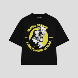 Playera streetwear premium de anime y gaming ExtraLife MX, corte boxy oversized drop shoulder heavyweight en color Deep Black y Off-White, moda urbana mexicana de culto.