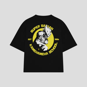 Playera streetwear premium de anime y gaming ExtraLife MX, corte boxy oversized drop shoulder heavyweight en color Deep Black y Off-White, moda urbana mexicana de culto.