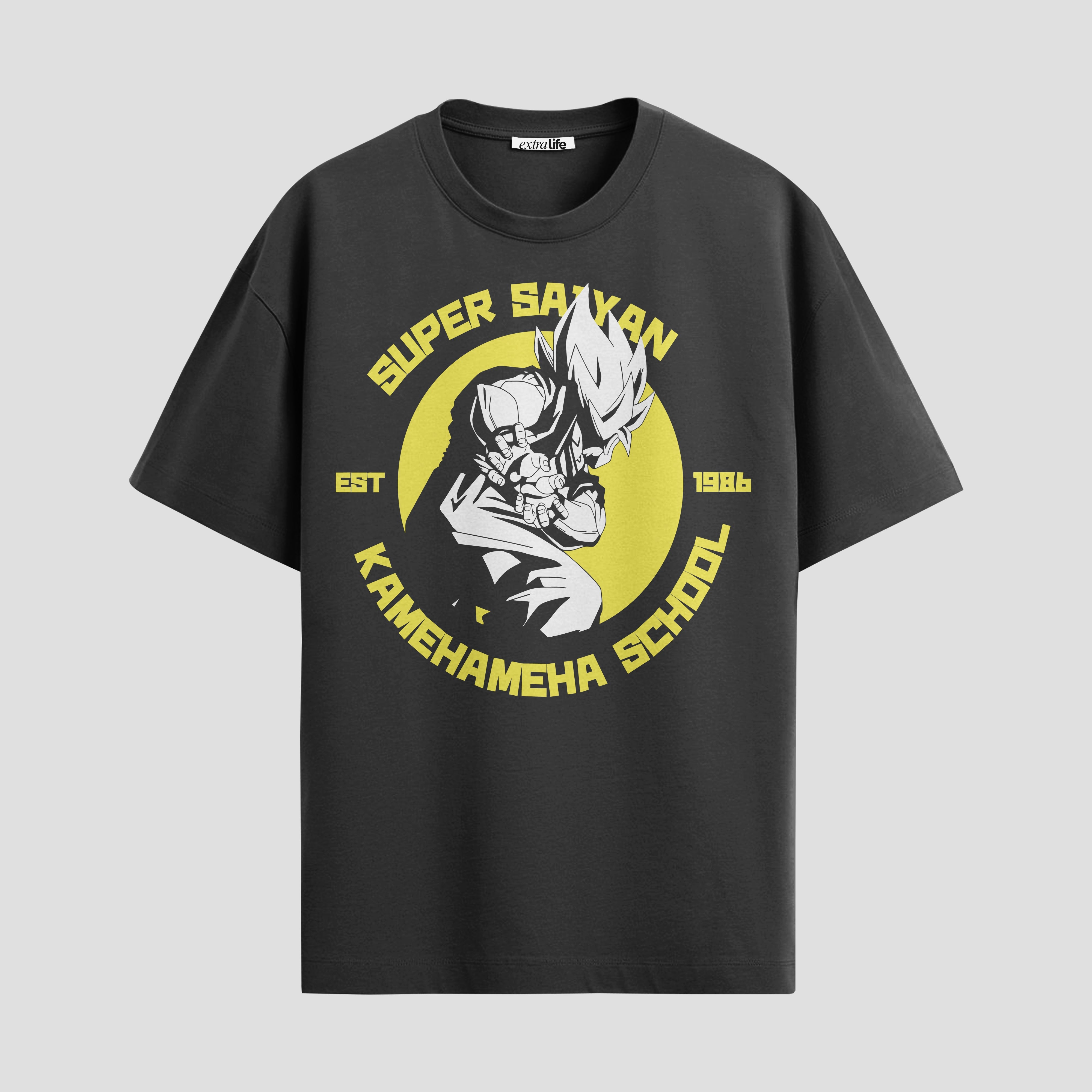 Playera urbana de anime y gaming ExtraLife MX, corte Standard Fit unisex ligero y transpirable en color Deep Black y Pure White, ropa de uso diario para gym y casual.