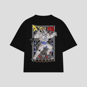 Playera streetwear premium de anime y gaming ExtraLife MX, corte boxy oversized drop shoulder heavyweight en color Deep Black y Off-White, moda urbana mexicana de culto.