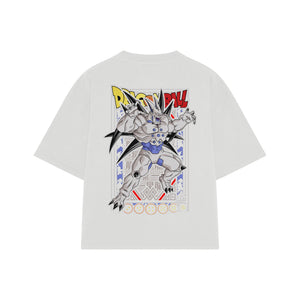 Playera streetwear premium de anime y gaming ExtraLife MX, corte boxy oversized drop shoulder heavyweight en color Deep Black y Off-White, moda urbana mexicana de culto.