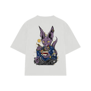 Playera streetwear premium de anime y gaming ExtraLife MX, corte boxy oversized drop shoulder heavyweight en color Deep Black y Off-White, moda urbana mexicana de culto.