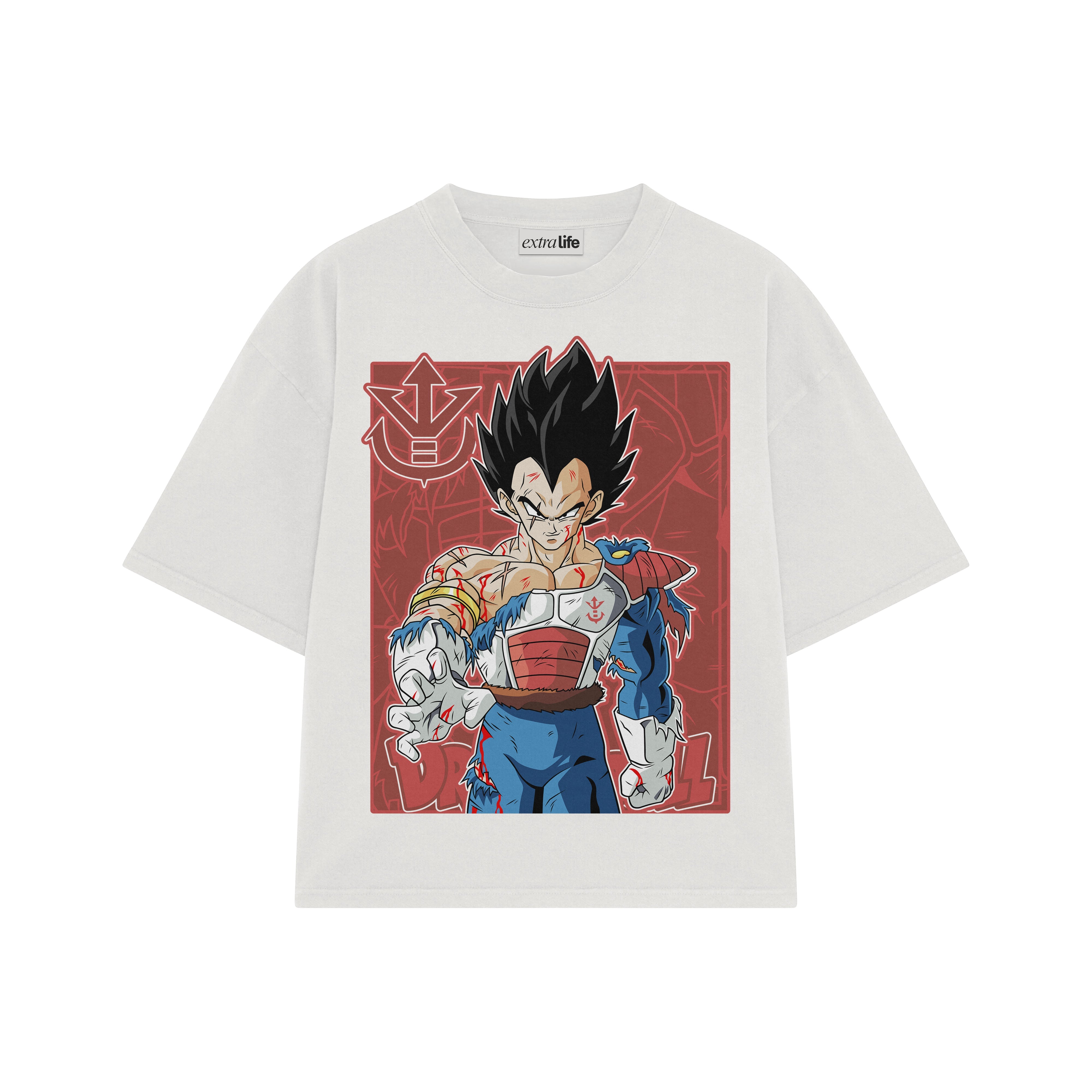 Playera streetwear premium de anime y gaming ExtraLife MX, corte boxy oversized drop shoulder heavyweight en color Deep Black y Off-White, moda urbana mexicana de culto.