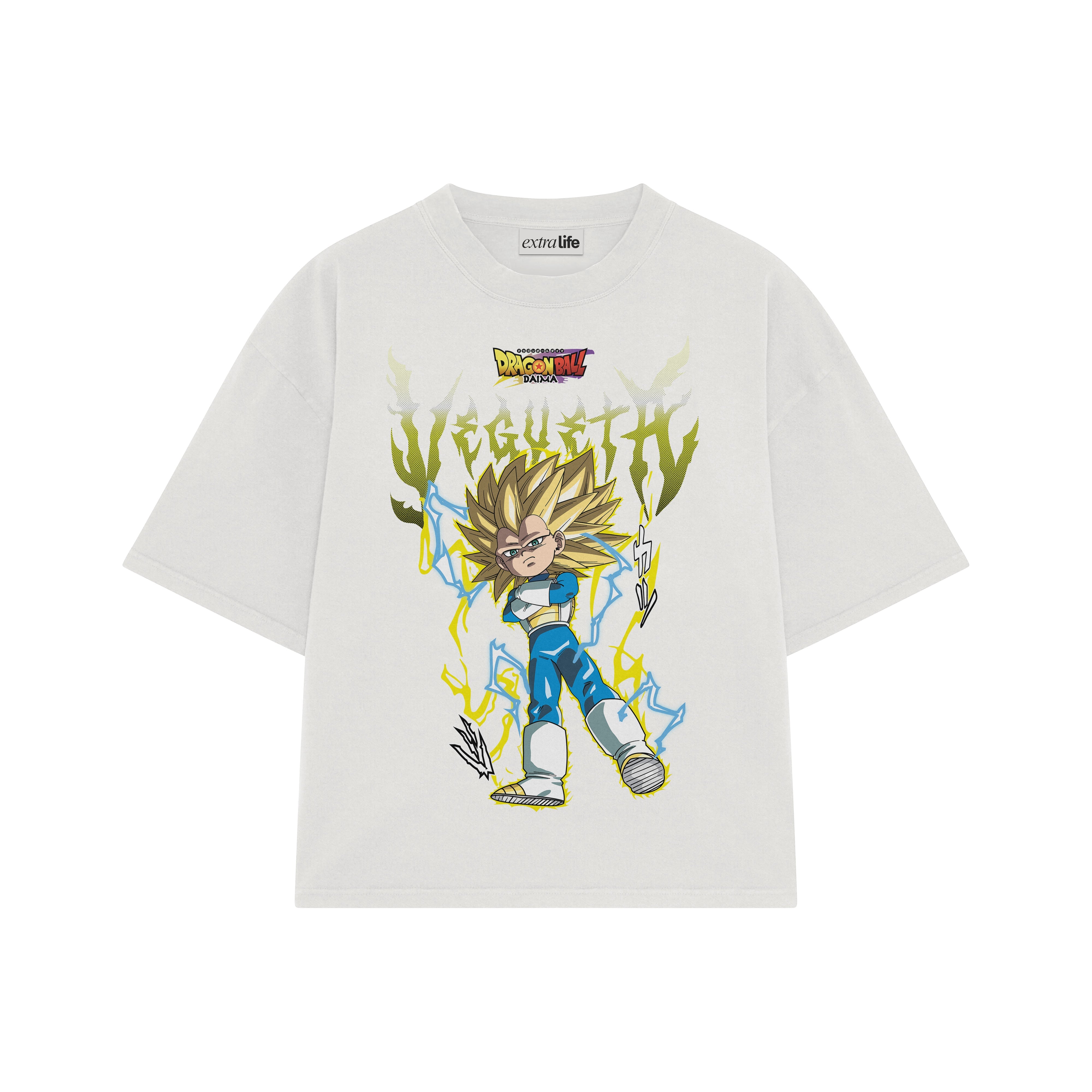 Playera streetwear premium de anime y gaming ExtraLife MX, corte boxy oversized drop shoulder heavyweight en color Deep Black y Off-White, moda urbana mexicana de culto.