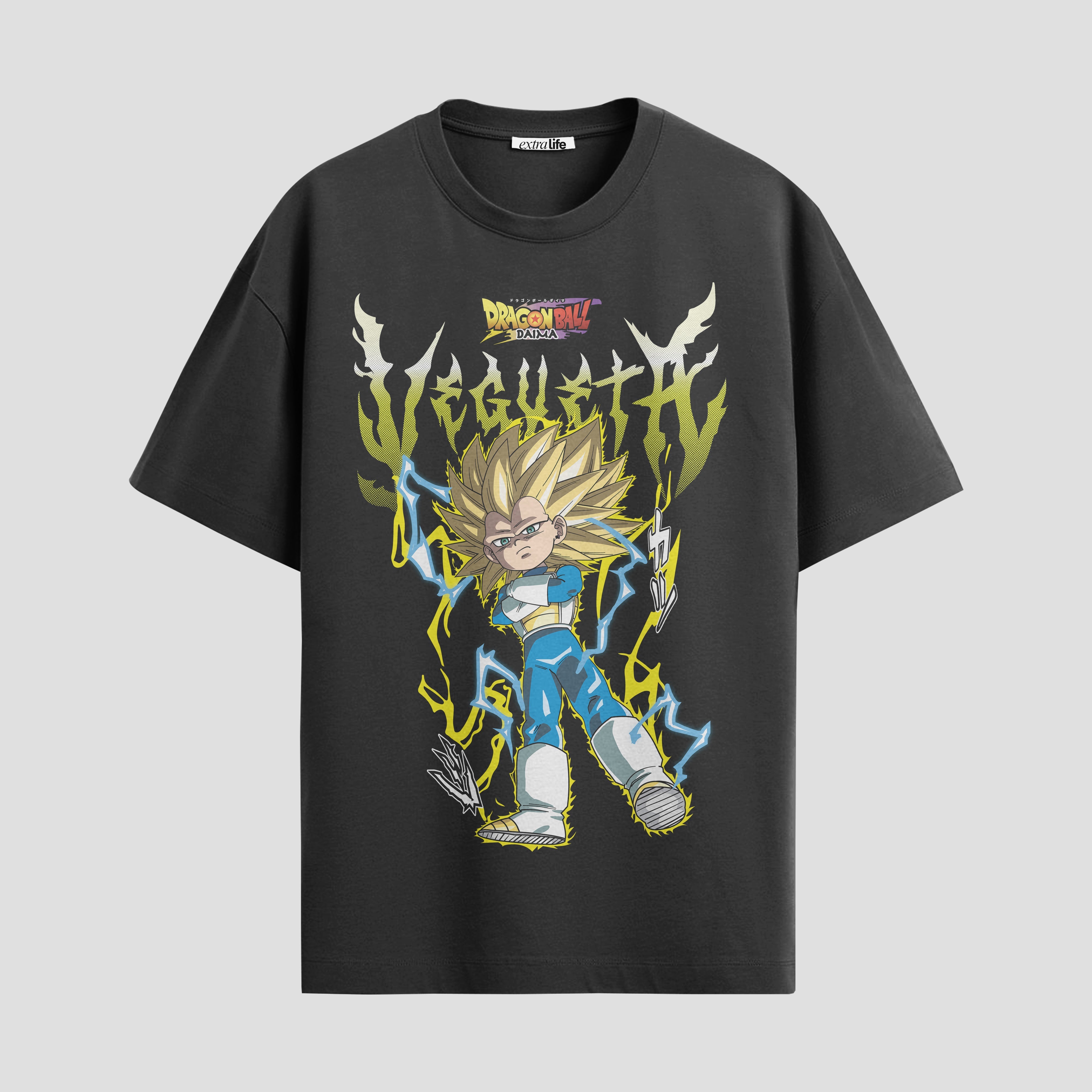 Playera urbana de anime y gaming ExtraLife MX, corte Standard Fit unisex ligero y transpirable en color Deep Black y Pure White, ropa de uso diario para gym y casual.