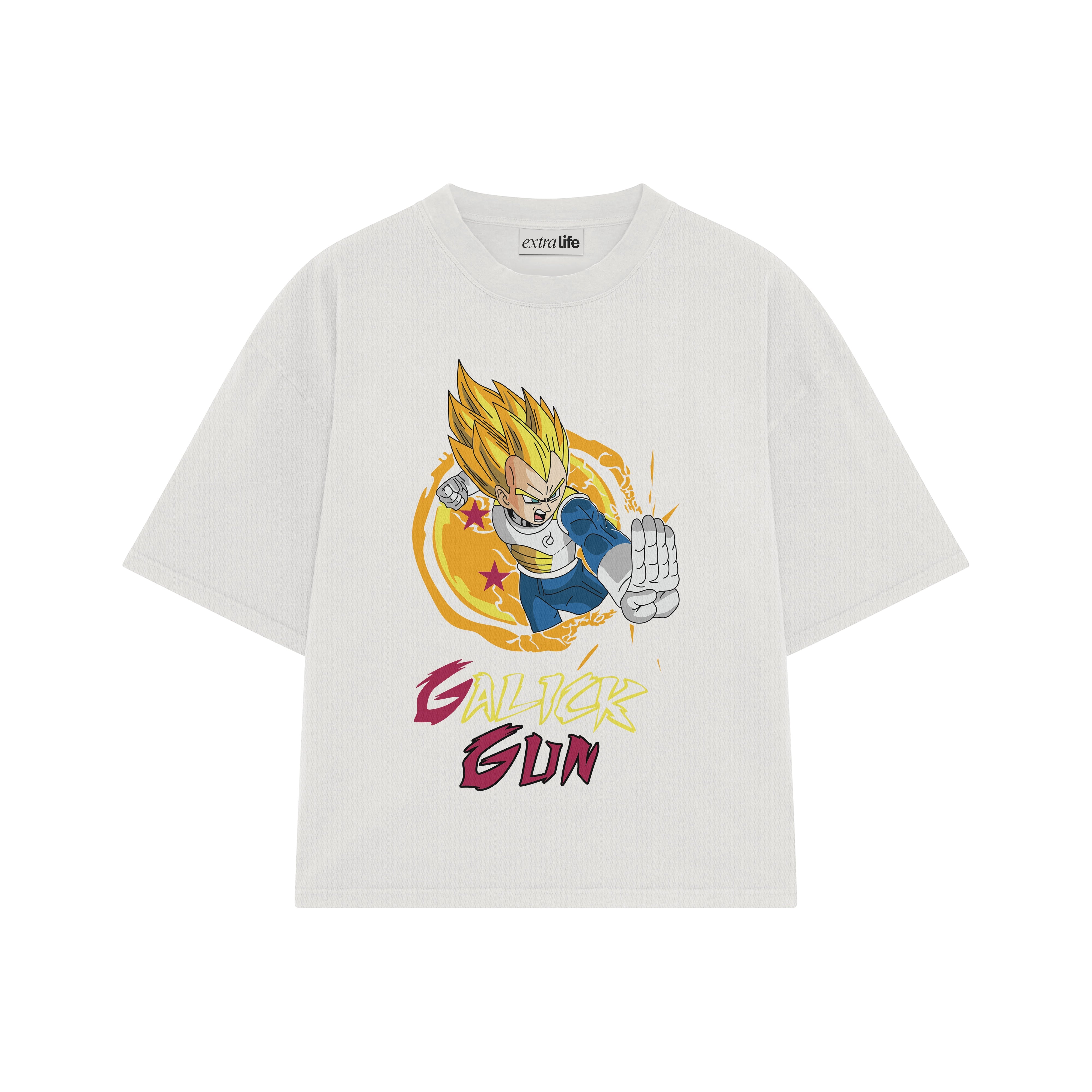 Playera streetwear premium de anime y gaming ExtraLife MX, corte boxy oversized drop shoulder heavyweight en color Deep Black y Off-White, moda urbana mexicana de culto.