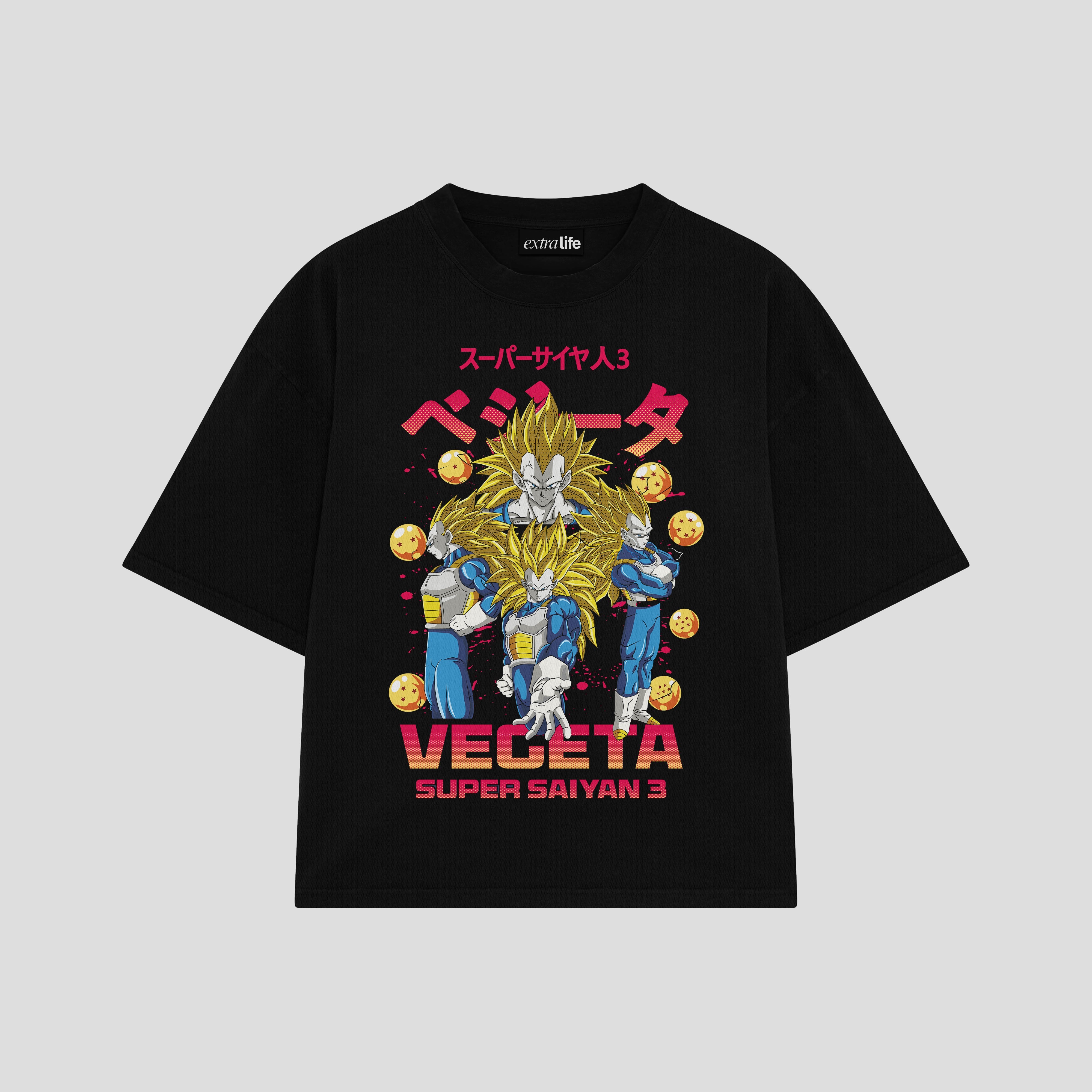 Playera streetwear premium de anime y gaming ExtraLife MX, corte boxy oversized drop shoulder heavyweight en color Deep Black y Off-White, moda urbana mexicana de culto.
