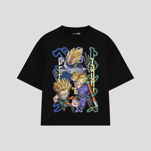Playera streetwear premium de anime y gaming ExtraLife MX, corte boxy oversized drop shoulder heavyweight en color Deep Black y Off-White, moda urbana mexicana de culto.