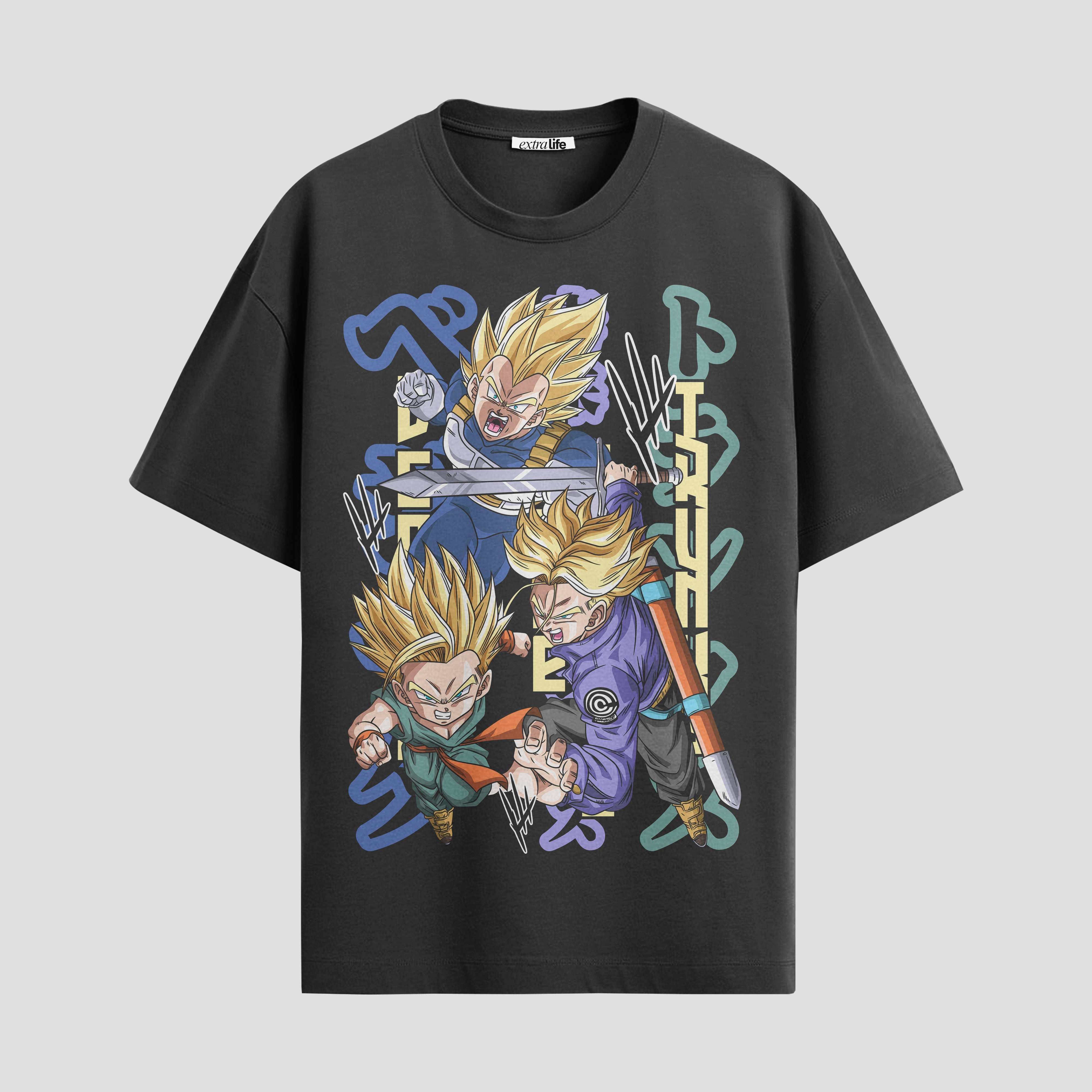 Playera urbana de anime y gaming ExtraLife MX, corte Standard Fit unisex ligero y transpirable en color Deep Black y Pure White, ropa de uso diario para gym y casual.