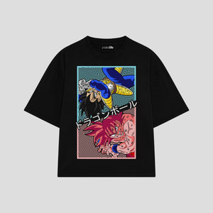 Playera streetwear premium de anime y gaming ExtraLife MX, corte boxy oversized drop shoulder heavyweight en color Deep Black y Off-White, moda urbana mexicana de culto.