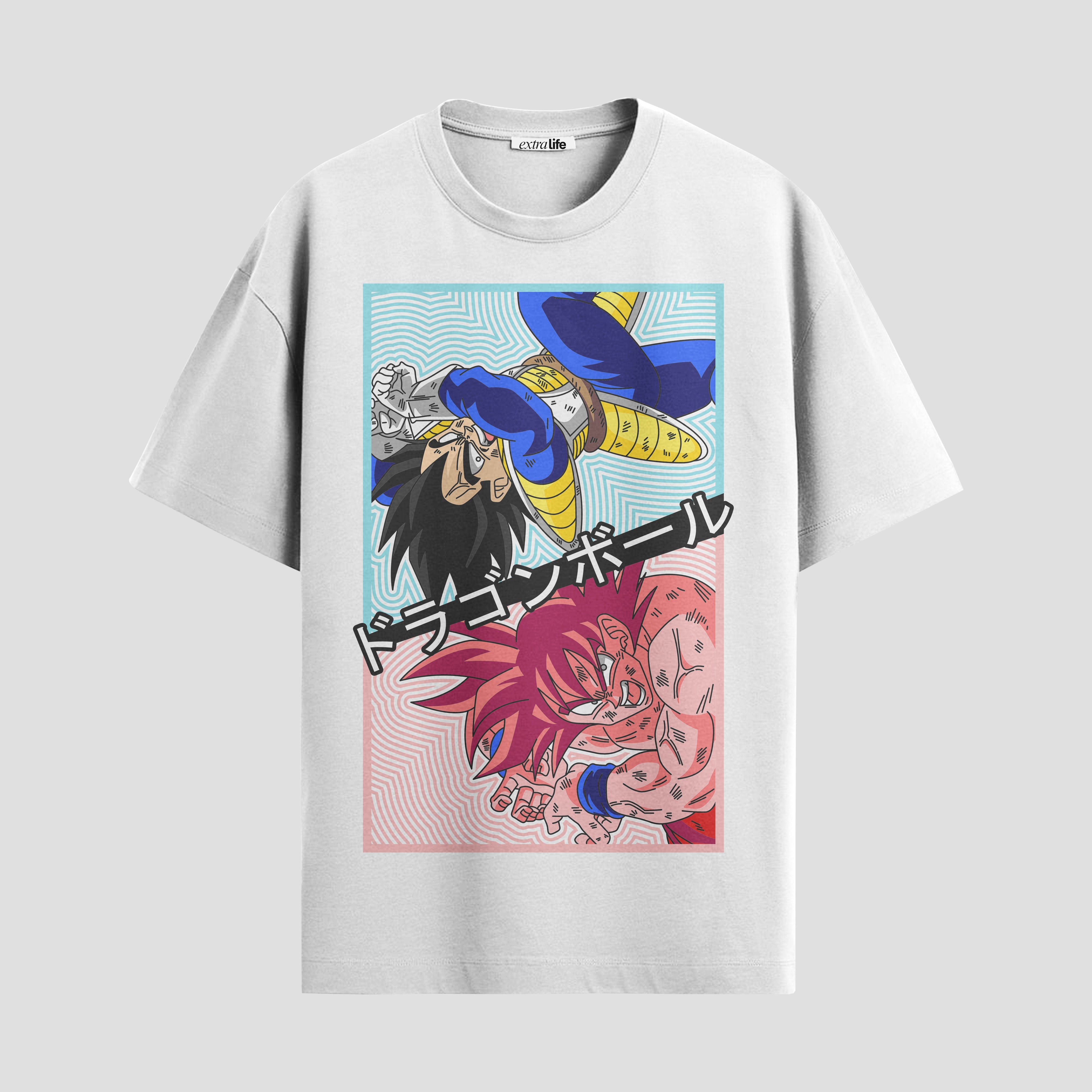 Playera urbana de anime y gaming ExtraLife MX, corte Standard Fit unisex ligero y transpirable en color Deep Black y Pure White, ropa de uso diario para gym y casual.