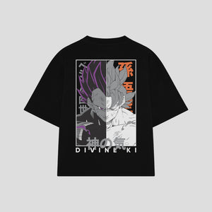Playera streetwear premium de anime y gaming ExtraLife MX, corte boxy oversized drop shoulder heavyweight en color Deep Black y Off-White, moda urbana mexicana de culto.