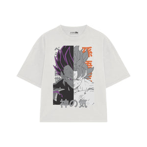 Playera streetwear premium de anime y gaming ExtraLife MX, corte boxy oversized drop shoulder heavyweight en color Deep Black y Off-White, moda urbana mexicana de culto.