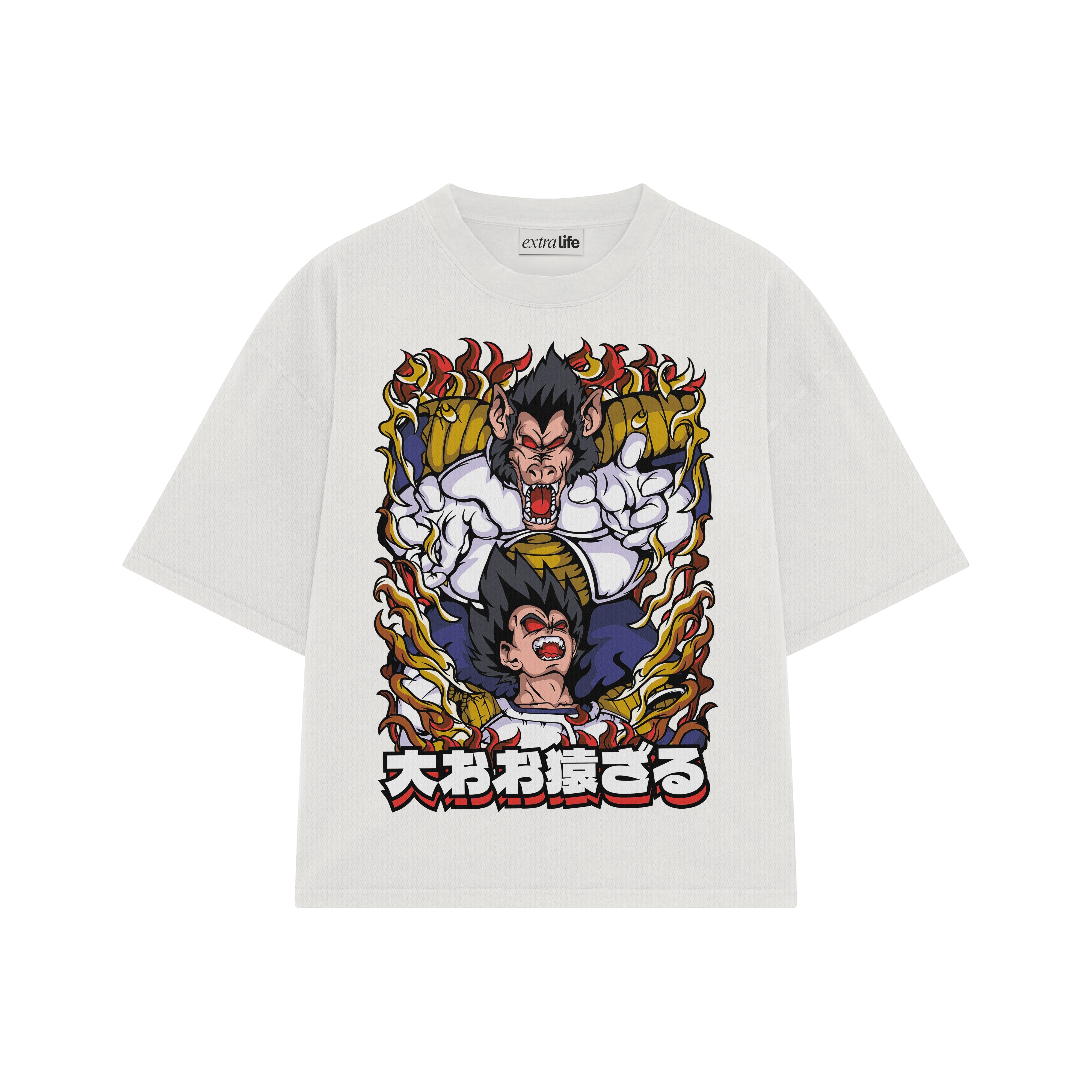 Playera streetwear premium de anime y gaming ExtraLife MX, corte boxy oversized drop shoulder heavyweight en color Deep Black y Off-White, moda urbana mexicana de culto.