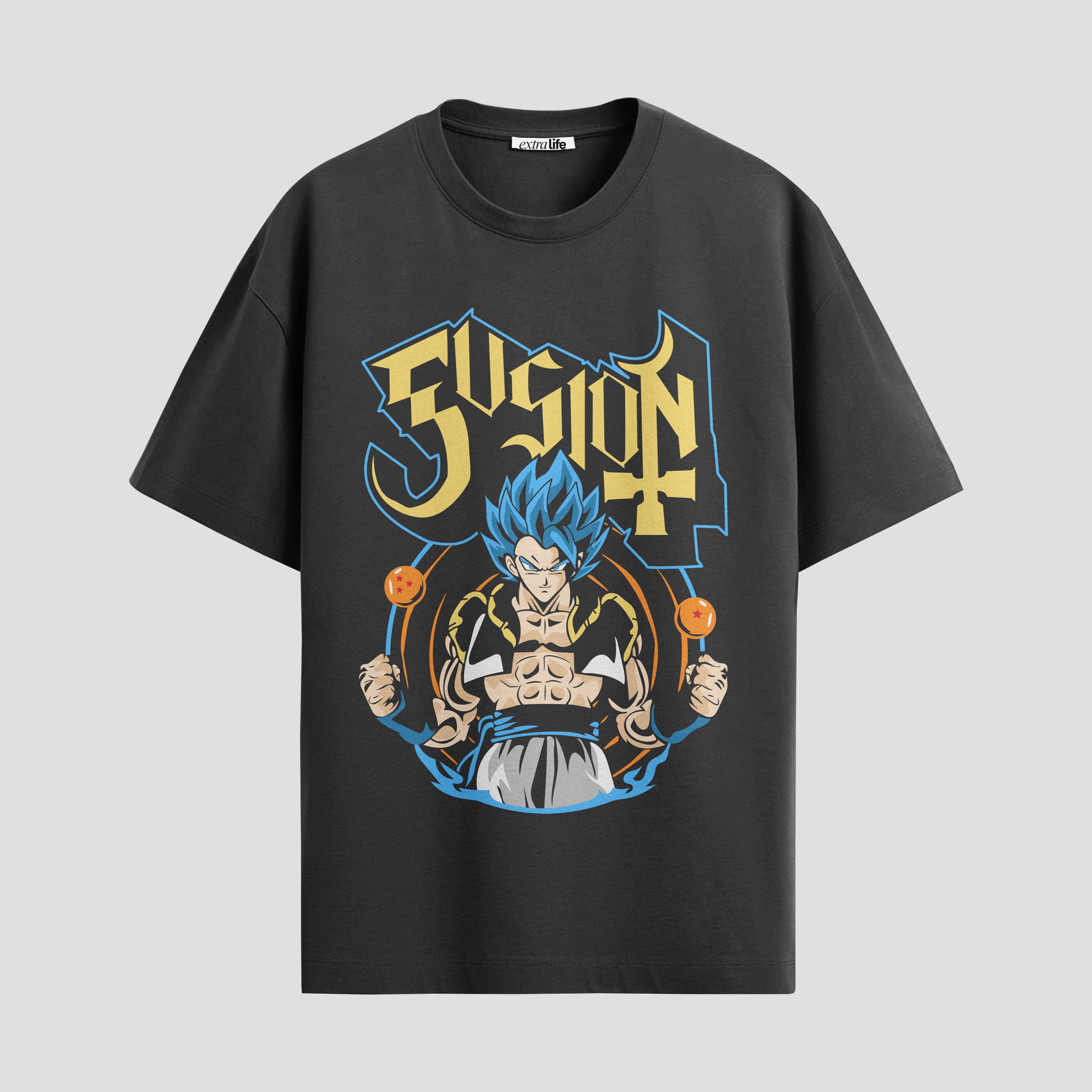 Playera urbana de anime y gaming ExtraLife MX, corte Standard Fit unisex ligero y transpirable en color Deep Black y Pure White, ropa de uso diario para gym y casual.